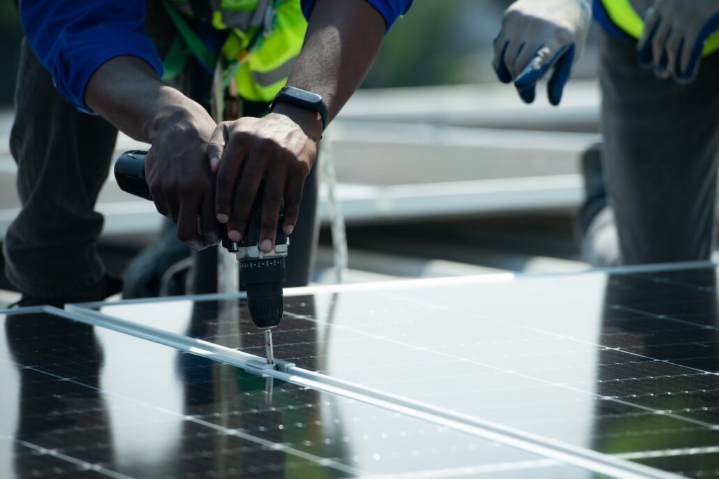 Engineer in charge of solar panel installation The installation of solar energy